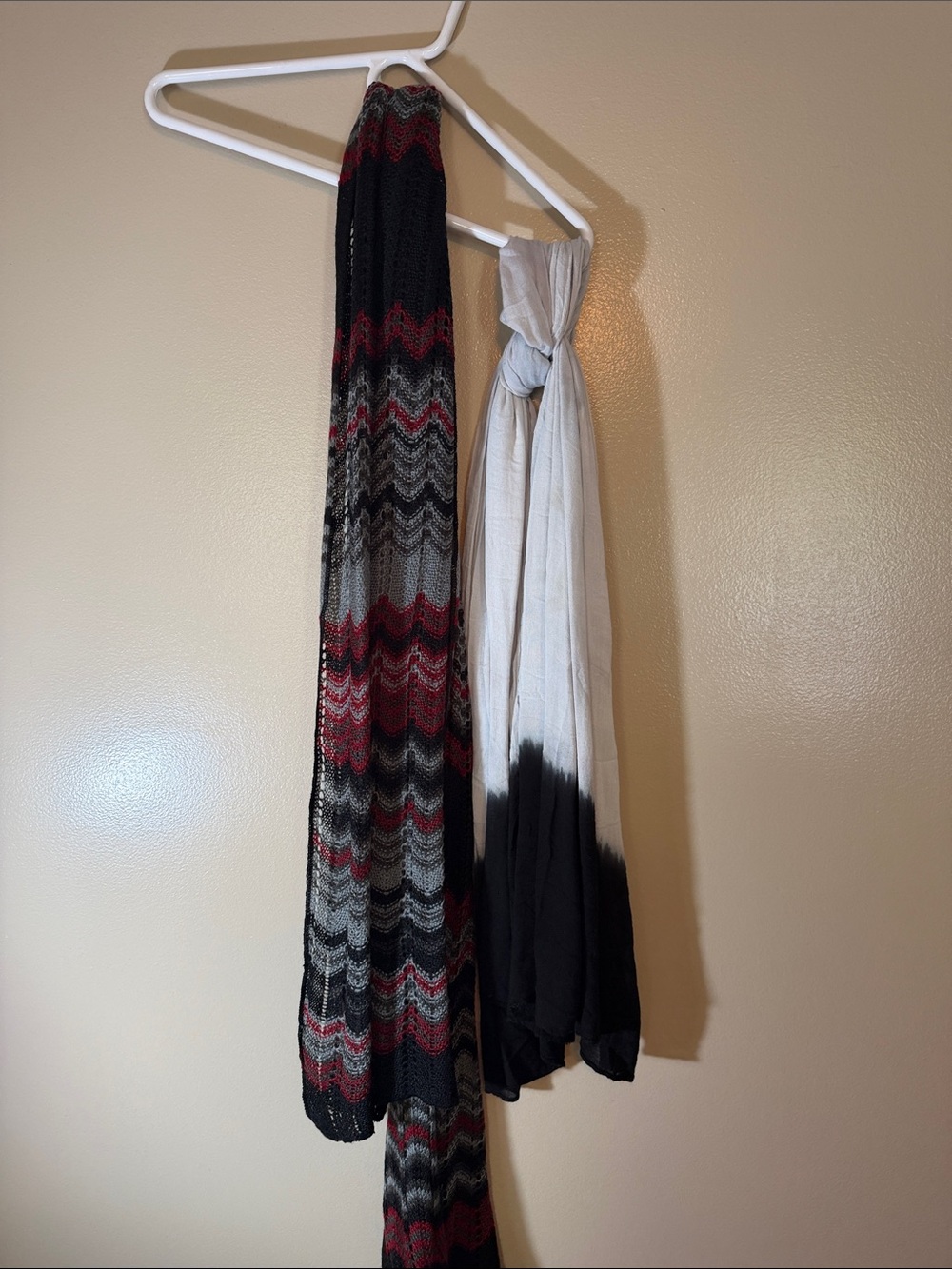 Long Knit Chevron Scarf in Black, Red & Gray